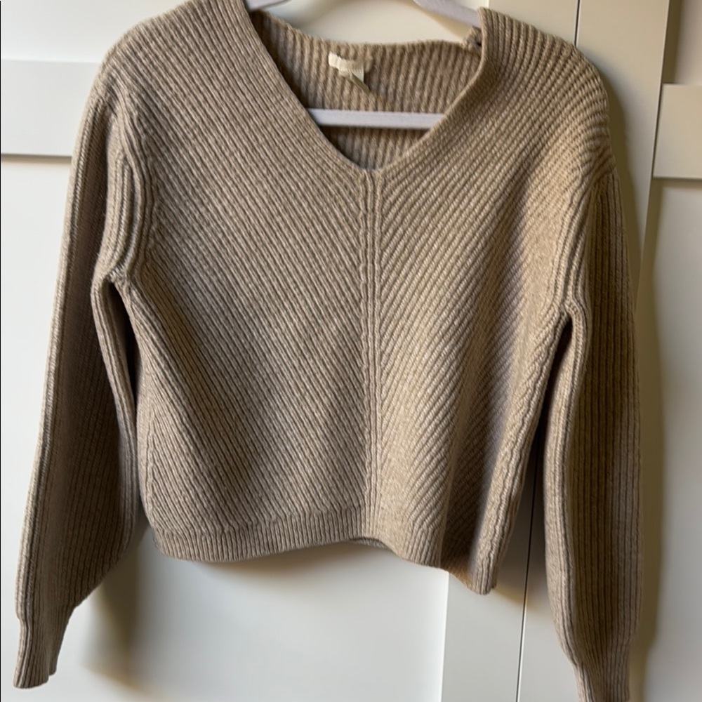 H&M Tan V-Neck Sweater Soft Knit Timeless Design